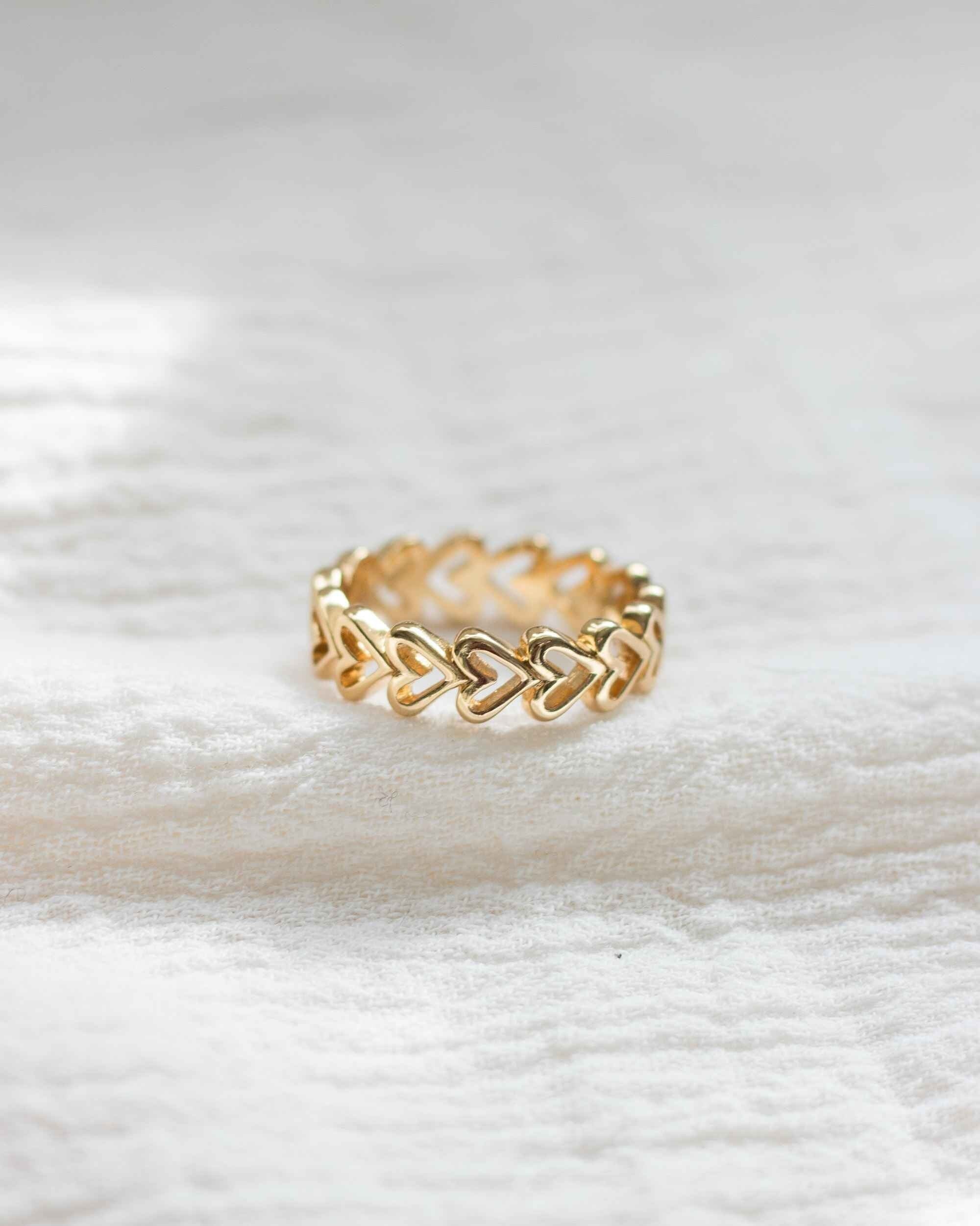 Heart band ring, gold vermeil ring, gold heart ring, women's gold band ring, ring gift, heart band ring, gold plated ring gifts for her