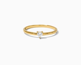 Peyton Tiny Heart Ring, 18k Gold Plated, Cubic Zirconia