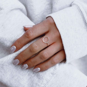 Beaded circle ring, sterling silver, open round ring, open wire ring, circlet ring
