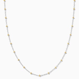 Solene Mixed Metal Satellite Chain Necklace; Two Tone Jewelry; 14k Gold Filled Beads