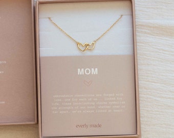 Mom Necklace, from kids to mom, for mom from kids, mom from kid, mothers necklace, mom gift, gift for mom, 2 linked hearts necklace