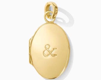 20mm Ampersand Locket Charm Pendant, 18k Gold Plated