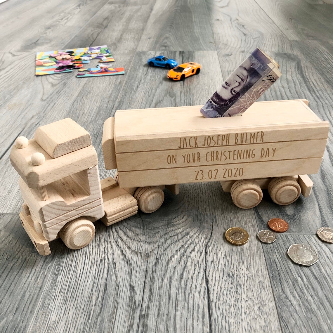 Personalised Engraved Money Box Lorry / Truck / Christening / Etsy UK