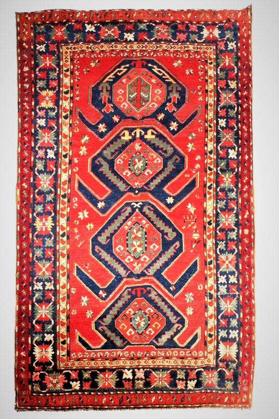 An Enchanting Antique Hand Knotted Woolen Caucasian Lenkoran Etsy