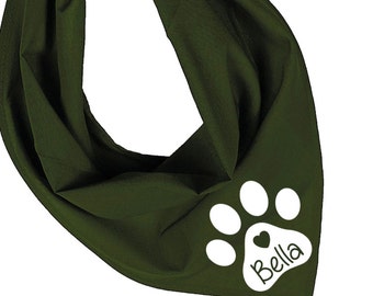 Personalized Dog Bandana With Name in Paw Print. Choice of 15 Colours. The Perfect Doggy Gift. 1062