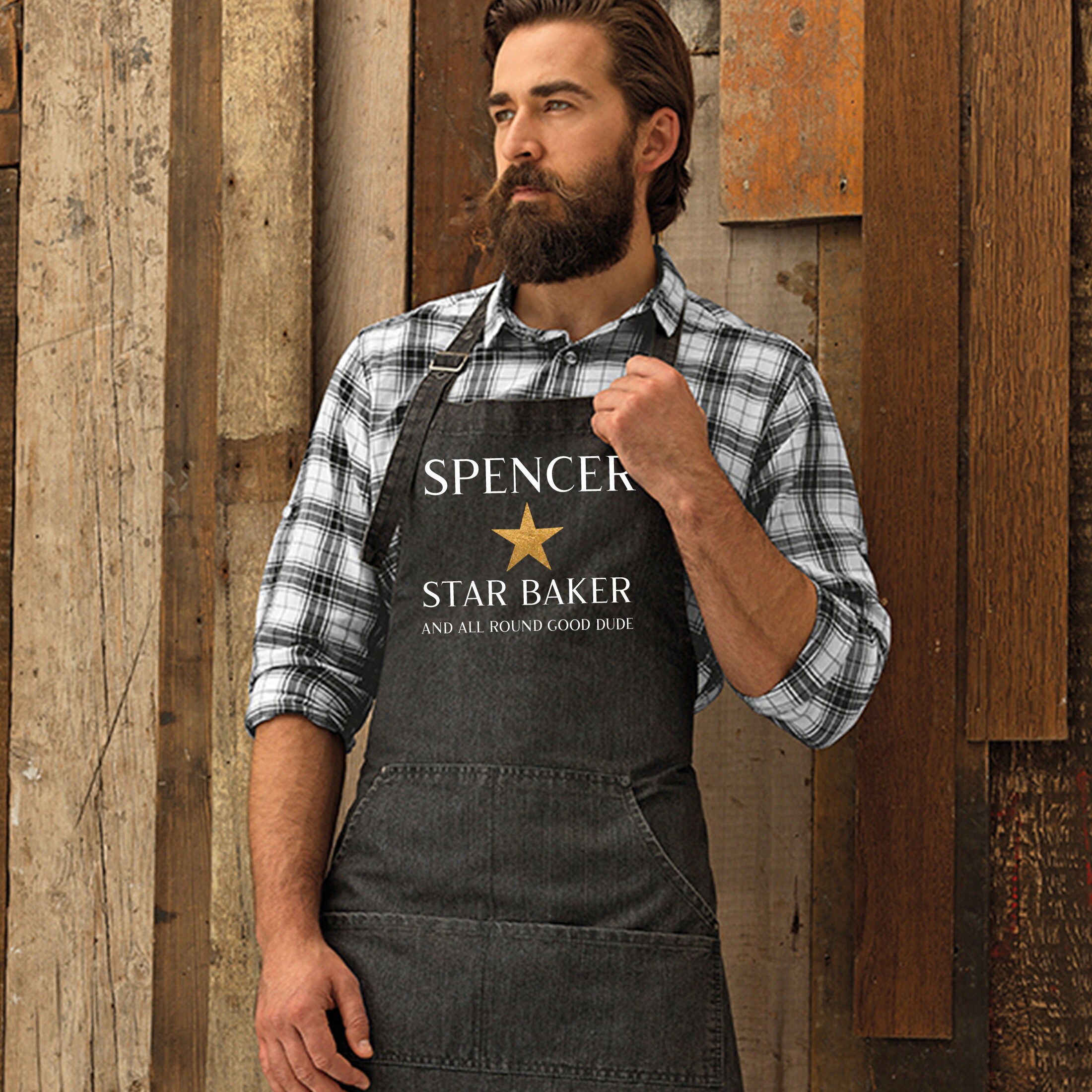 Mens Personnalisé Star Baker Denim Tablier avec Poche Dans Un Choix Indigo ou Noir | Ref 1283
