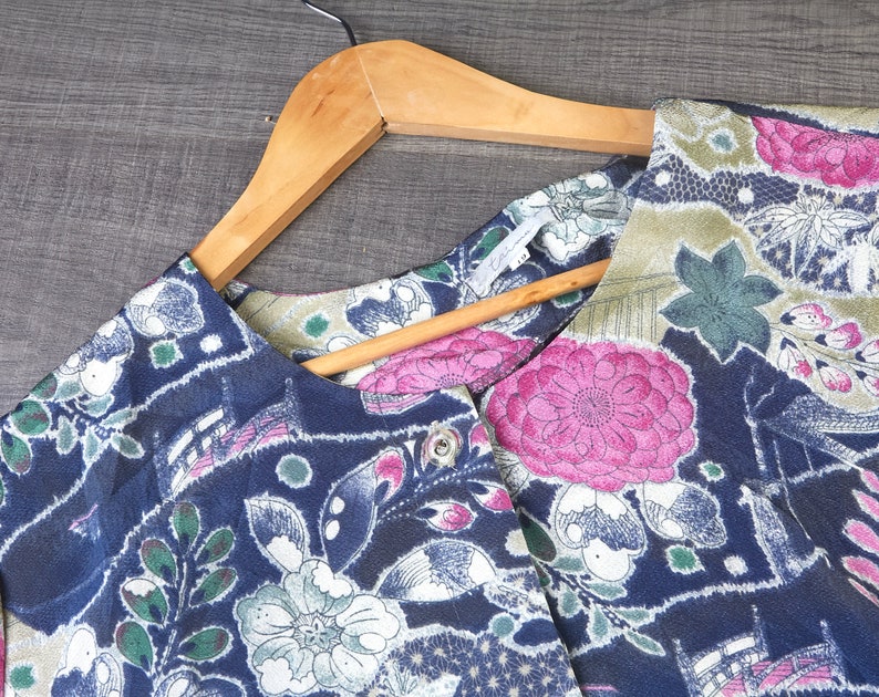 Women/'s vintage clothing 60/'s women vintage floral printed blouse Long sleeve blouse Vintage blouse