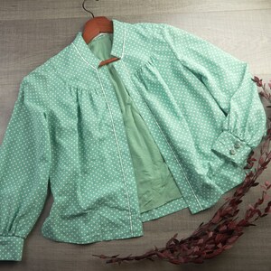 L-38&quot;, US12-14 | Vintage Green Polka Dot Blouse | Women&#39;s Vintage Clothing | Vintage Puff Sleeve Blouse |  Vintage Outfit