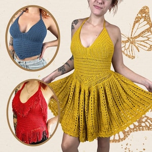 Chrysalis Dress & Top 3-in-1 Crochet PATTERN || Summer Halter Top and Skater Skirt