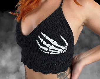 Skeleton Hands Crochet Top, Perfect for Halloween, Spooky Season, Horror fans, Gothic and Alt looks, Festivals and Concerts, and more!