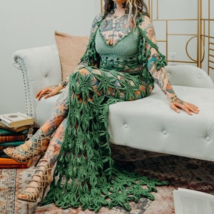 Flora Crochet Top and Skirt Set PATTERN || Halter bralette with boho maxi skirt, floral lacy design