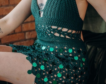 Solara Dress Crochet PATTERN with elegant lace and sequins