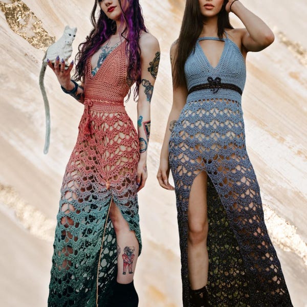 Patrón de ganchillo para vestido Alice: Diseño maxi elegante con encaje