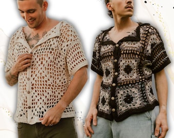 Rowan Unisex Shirt Crochet PATTERN || Granny-square collared top for men, women, and all genders