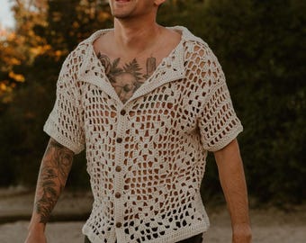 Rowan Unisex Shirt Crochet PATTERN || Granny-square collared top for men, women, and all genders