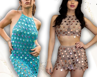 Astra 3-in-1 Dress, Top, and Skirt Set Crochet PATTERN || Sparkling sequin dress tutorial for crocheters