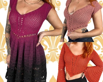 Hera 3-in-1 Crochet Pattern - Dress, short sleeve top, and bell sleeve top all in one!