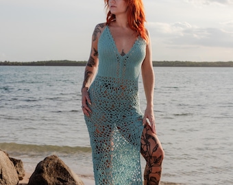 Siren Dress Crochet PATTERN || Elegant Lace Maxi Dress with Dragonfly Design