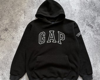 Vintage GAP Fleece sudadera con capucha logotipo negro teddy