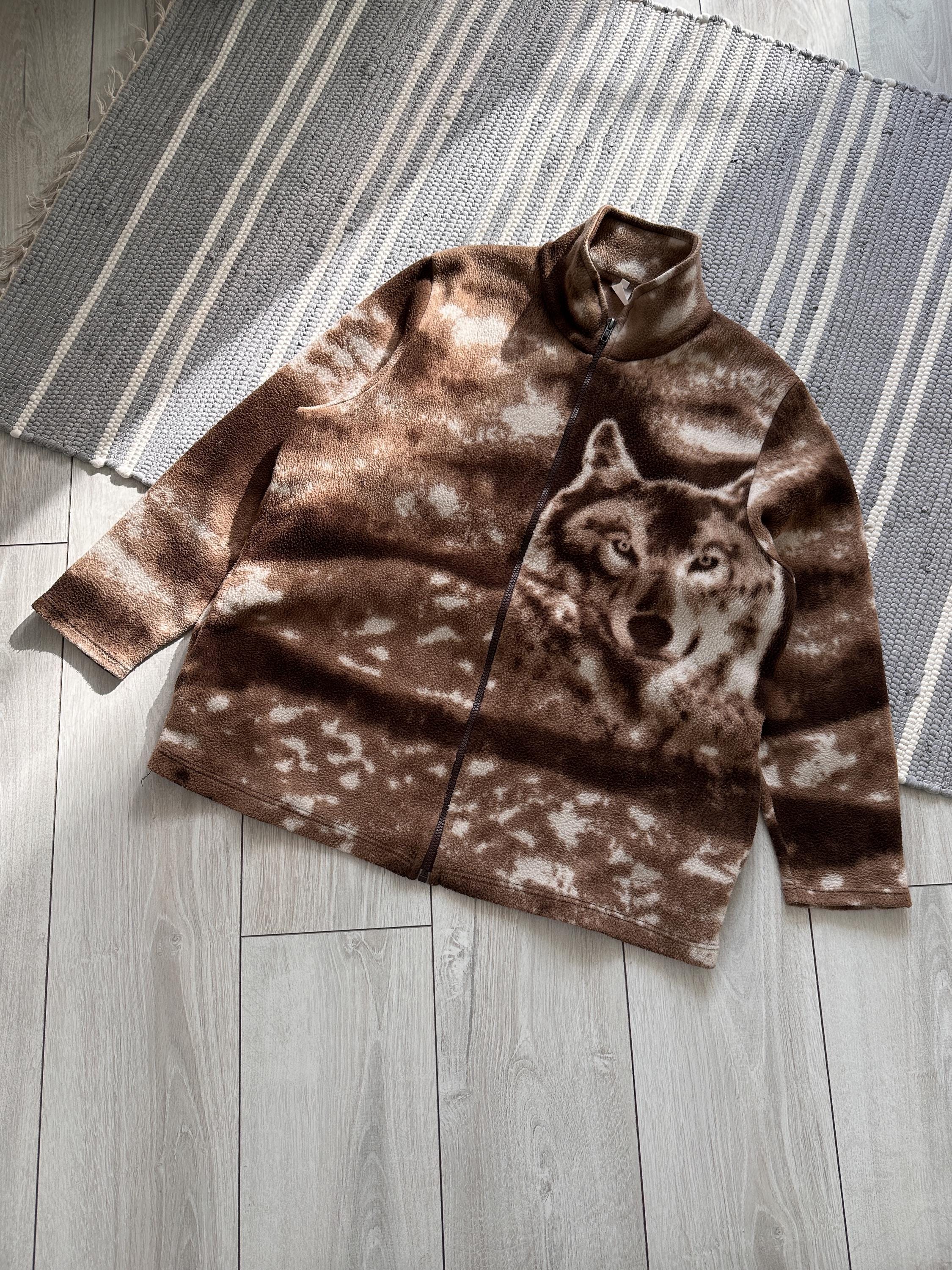 Vintage Wolf Printed Full Zip Fleece Jacket - Etsy