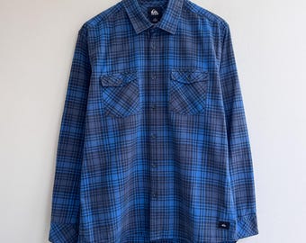 Vintage y2k Quiksilver Blue Plaid Shirt Size L Men's