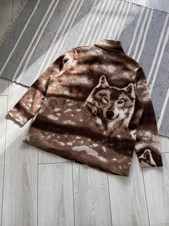 Vintage Wolf Printed Full Zip Fleece Jacket - Etsy