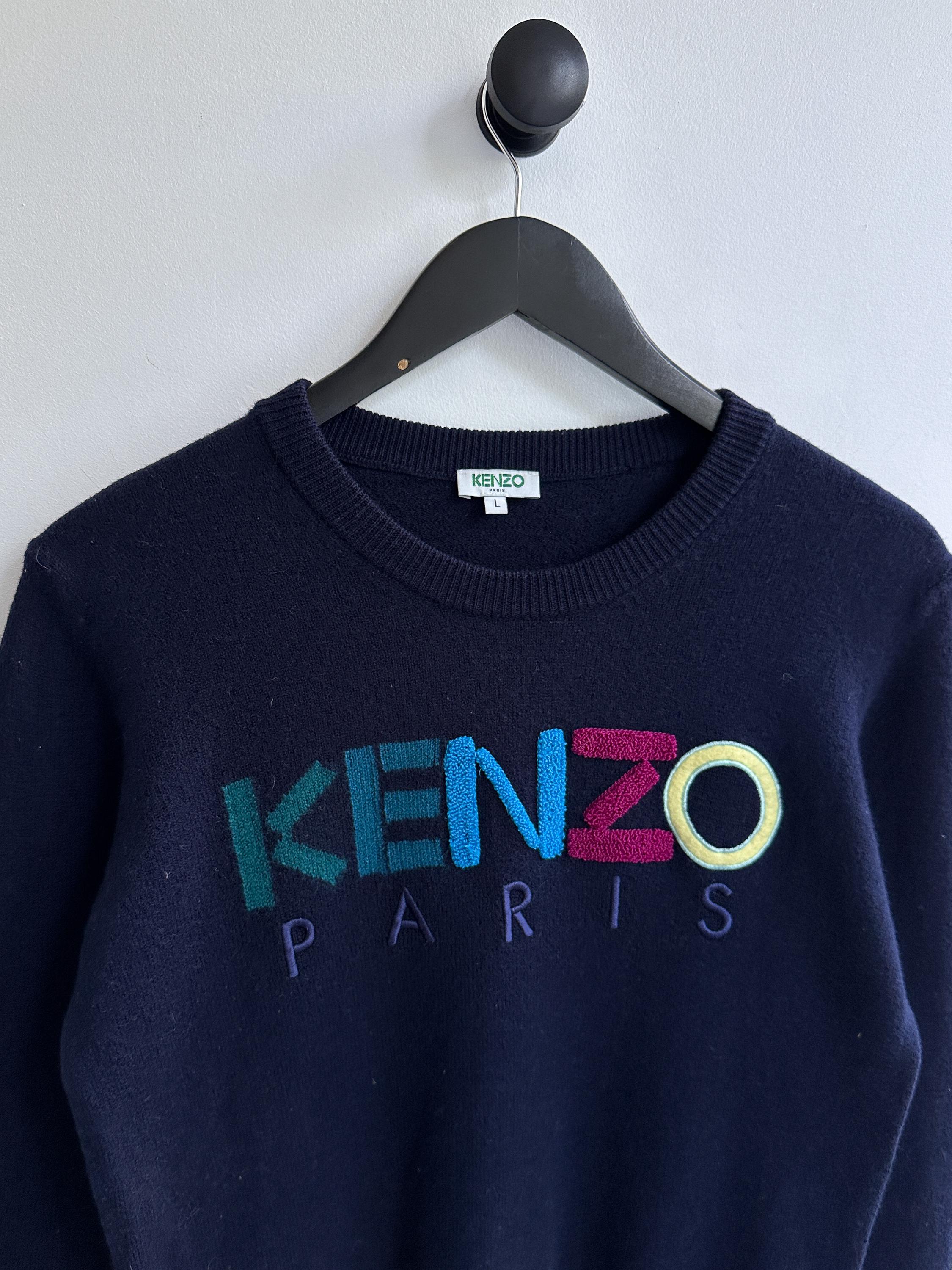 Kenzo Wool Sweater Jumper Womens Blue Big Logo Size M - Etsy