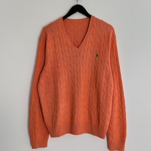 Vintage y2k Polo Ralph Lauren Orange Knit Sweater Jumper L-XL Mens