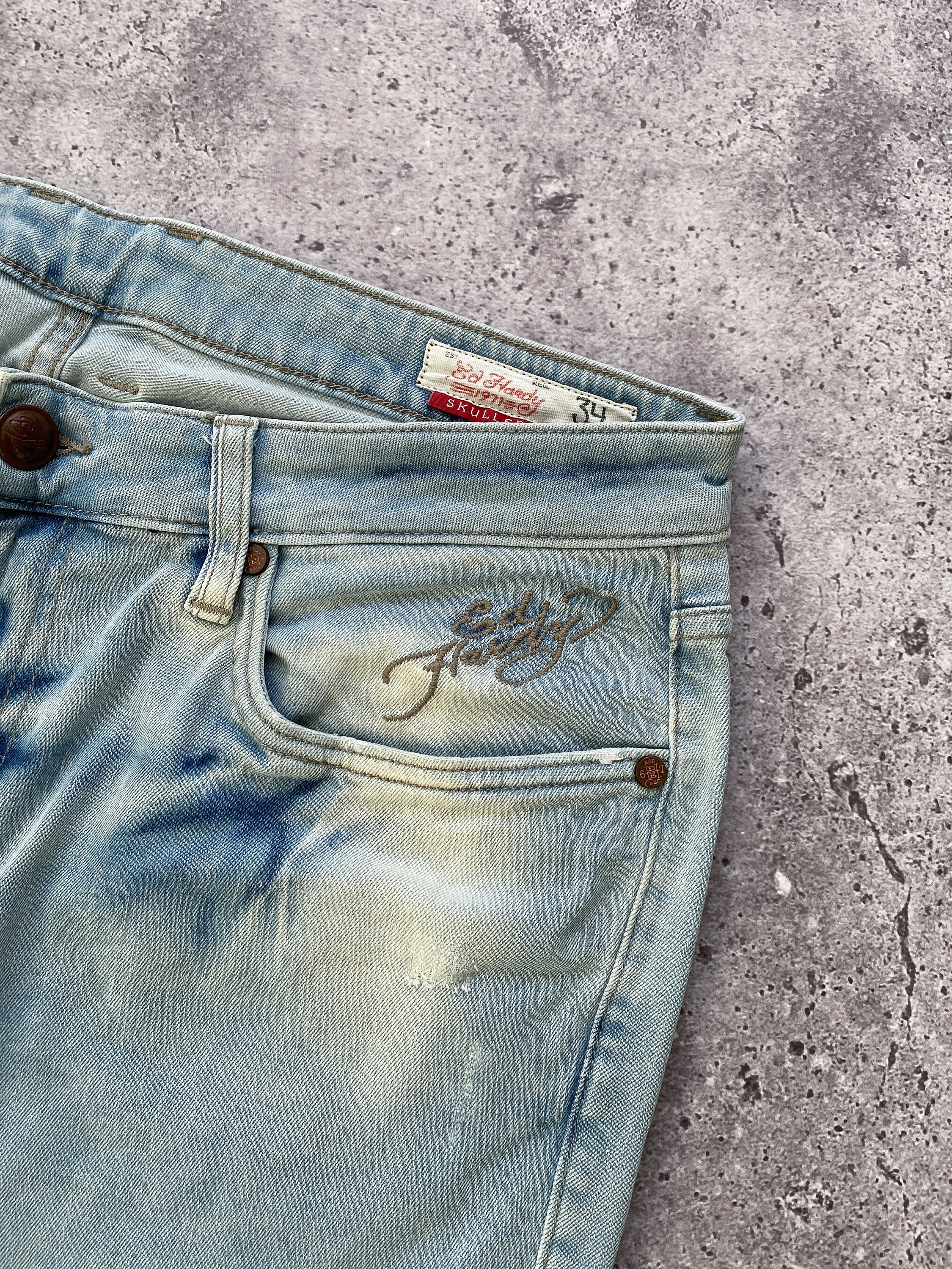 ★関税込み★【Ed Hardy】ヴィンテージ ブルー ショーツ Ed Hardy（エドハーディー）の「【ヴィンテージ古着】Ed Hardy