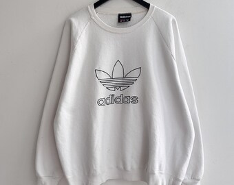 Felpa vintage anni '90 Adidas con logo, bianca, taglia L da uomo