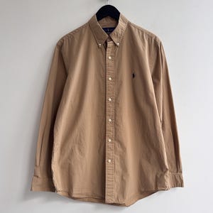 Camicia vintage anni 2000 Polo Ralph Lauren beige con bottoni, taglia L da uomo