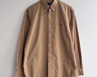 Camisa vintage Y2K Polo Ralph Lauren color beige con botones, talla L para hombre.