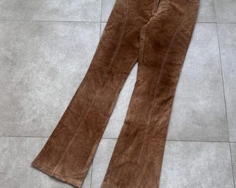 Vintage 90s Gipsy Western Flare Leather Brown Pants M Women's