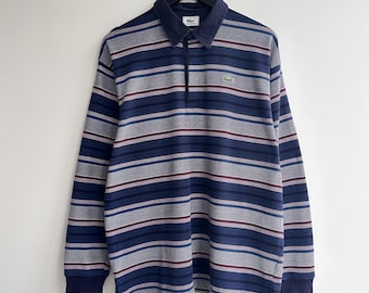Vintage Lacoste Longsleeve Rugby Polo Shirt Purple Blue L Mens