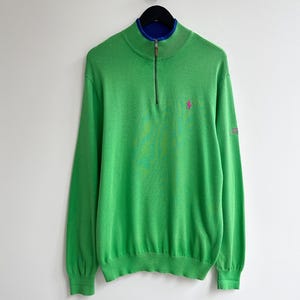 Vintage y2k Polo Ralph Lauren Green Half Zip Jumper Sweater Pullover Size L Mens