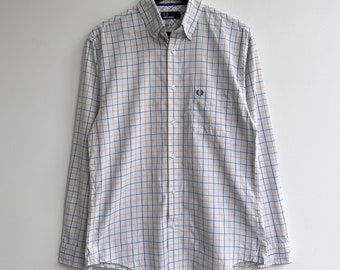 Camisa Fred Perry Cuadros Camisa vestir blanca azul talla M