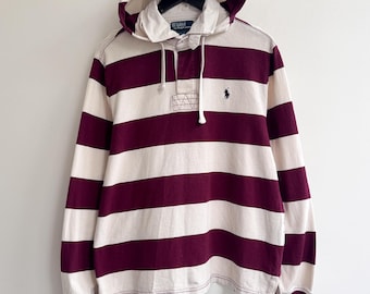 Sudadera con capucha a rayas Polo Ralph Lauren estilo vintage de los años 90, talla L para hombre.