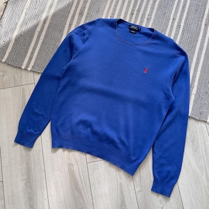 Vintage y2k Polo Ralph Lauren Blue Jumper Sweater Pullover Size L