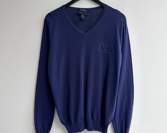 Vintage Roberto Cavalli V Neck Sweater Jumper Longsleeve Blue L Mens