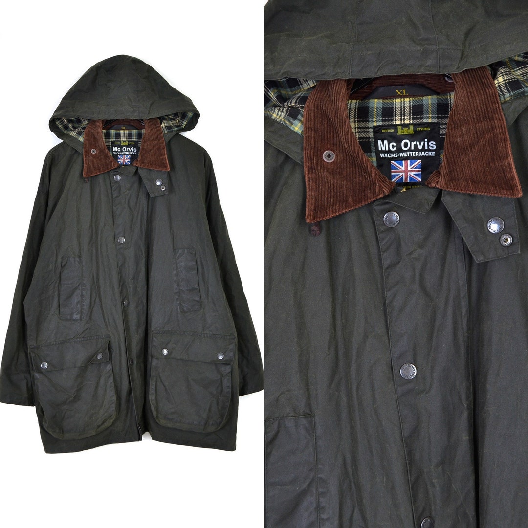 Vintage Orvis Wax Jacket Coat Green Brown Mens Size Xl Etsy