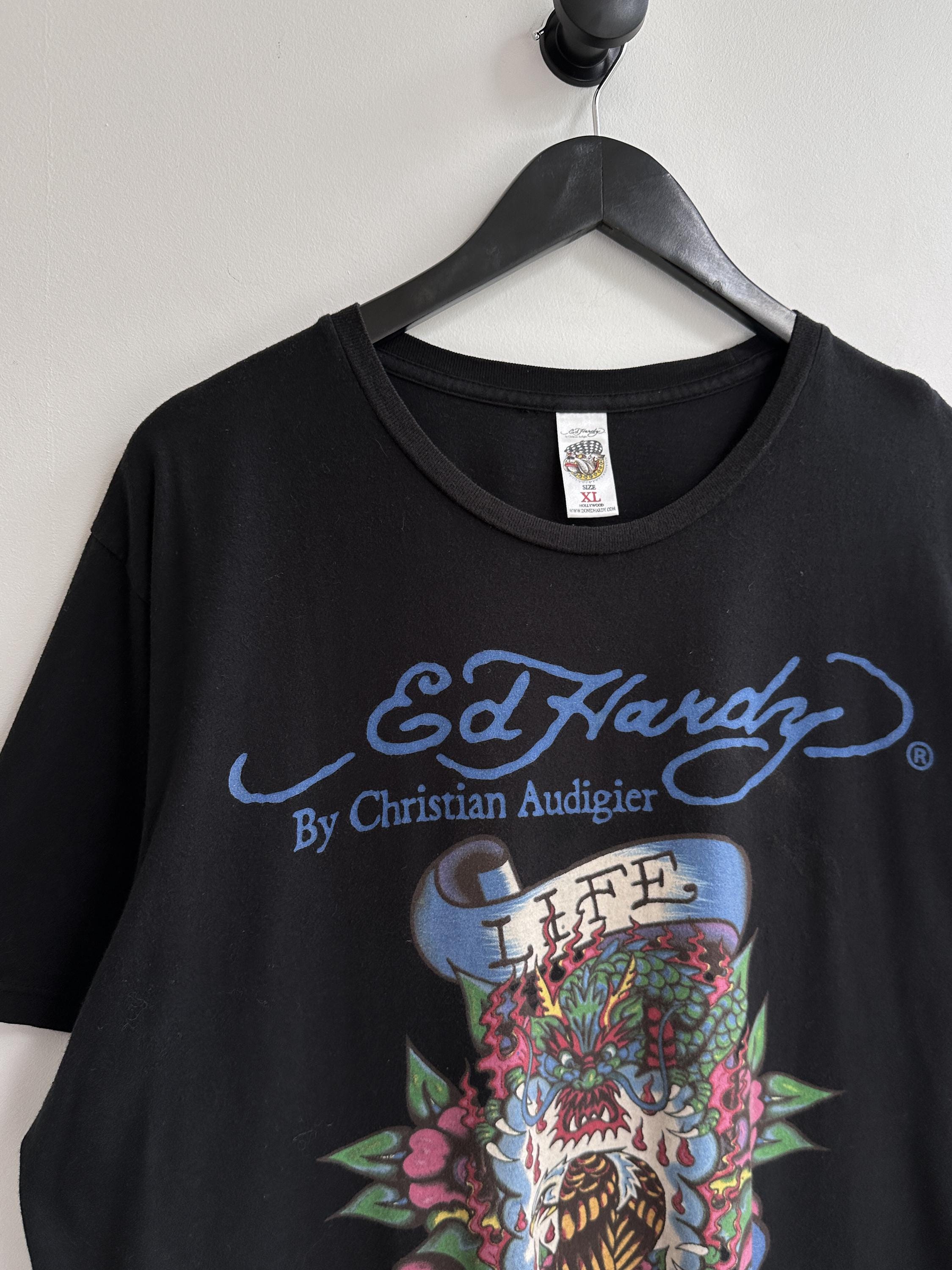 【雰囲気抜群❗️】00's Ed Hardy 鯉 和柄 黒 チビTシャツ Y2K Ed Hardy Women Size Large Y2K Koi Fish cropped Tee Shirt