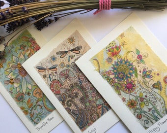 Handmade Mandala Art Cards: Pen & Ink Floral Greeting Cards