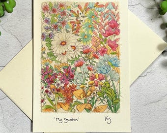Carte de voeux florale, carte d'anniversaire faite main, anniversaire dans le jardin, carte de remerciement, carte de jardinage, carte pour toutes les occasions, carte d'art fleurs nature