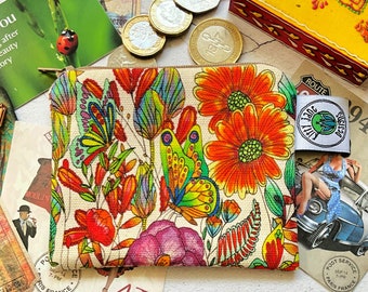 Portamonete, portamonete a farfalla, sacchetto in cotone organico, fatto a mano nel Regno Unito, porta carte di credito, portamonete da donna, regalo Boho, portamonete Hippy, regalo d'arte indiana