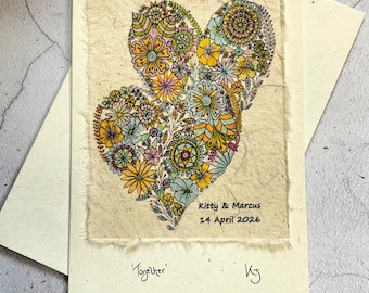 Personalised Wedding Card: Boho Love Hearts, Handmade Recycled Paper