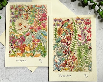 Handmade Floral Art Card: Bohemian Ink Design, Recycled Paper, Yoga Gift Art
