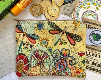 Dragonfly Coin Purse: Organic Cotton Pouch, Handmade UK