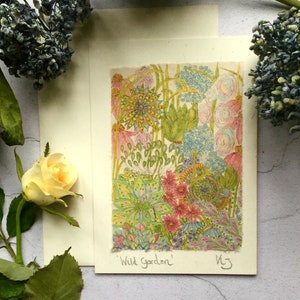 Handmade Cards, Recycled Greeting Cards, Boho Bohemian Birthday, Hippie Hippy Art Card, Pink Floral, Wild Garden Print, Abstract Art Card