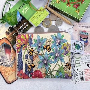 Monedero, Monedero de Abeja, Monedero de Algodón, Bolsa de Algodón Orgánico, Hecho a Mano en el Reino Unido, Regalo de Abeja, Monedero de Mujer, Monedero Boho, Monedero Hippie