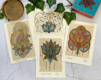 Lotus Flower Greeting Cards, Lotus Flower Art Cards, Boho Bohemian Cards, Yoga Birthday Cards,  Hippie Birthday, Lotus Flower Art Cards